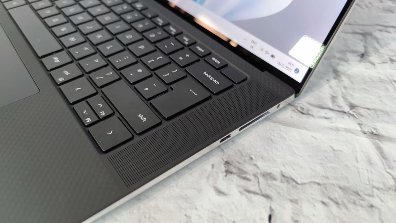A closeup of the Dell XPS 15's right-hand ports