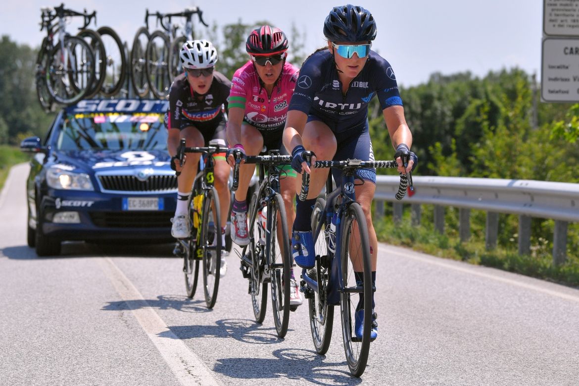 Sara Penton of Sweden and Team Virtu Cycling / Silvia Valsecchi of Italy and Team Bepink / Olena Pavlukhina of Azerbaijan and Team BTC City Ljubljana