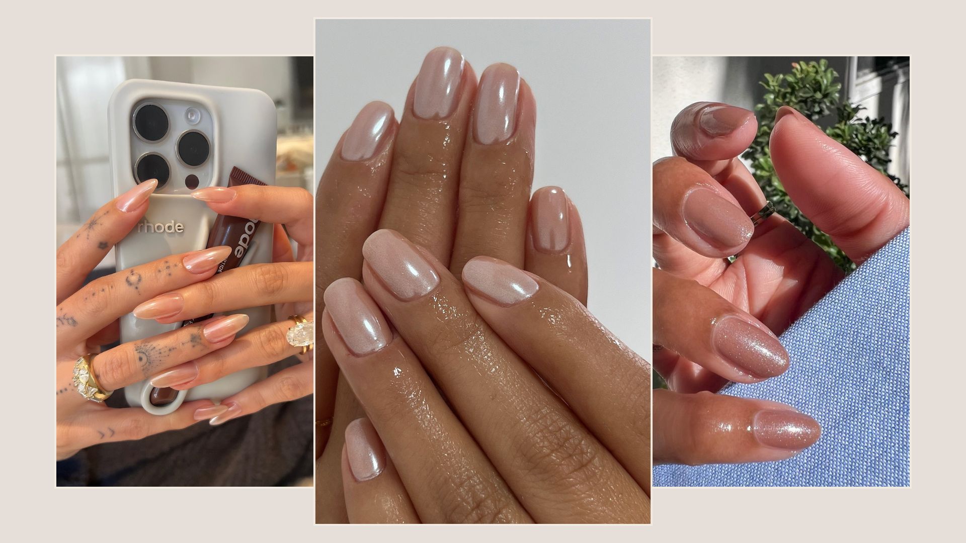A collage of toffee glazed manicures