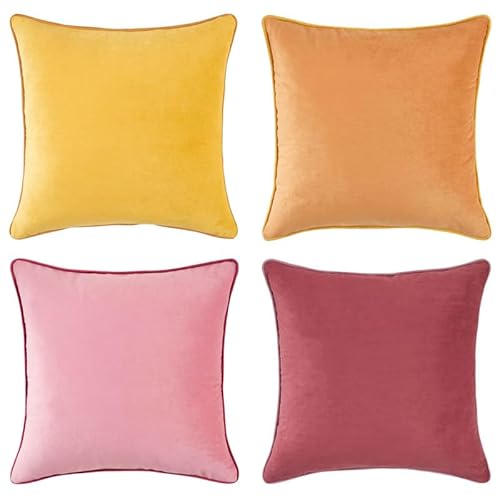 Monday Moose Decorative Throw Pillow Covers Cushion Cases, Set of 4 Soft Velvet Modern Double-Sided Designs, Mix and Match for Home Decor, Pillow Inserts Not Included (22x22 Inch, Yellow/pink)