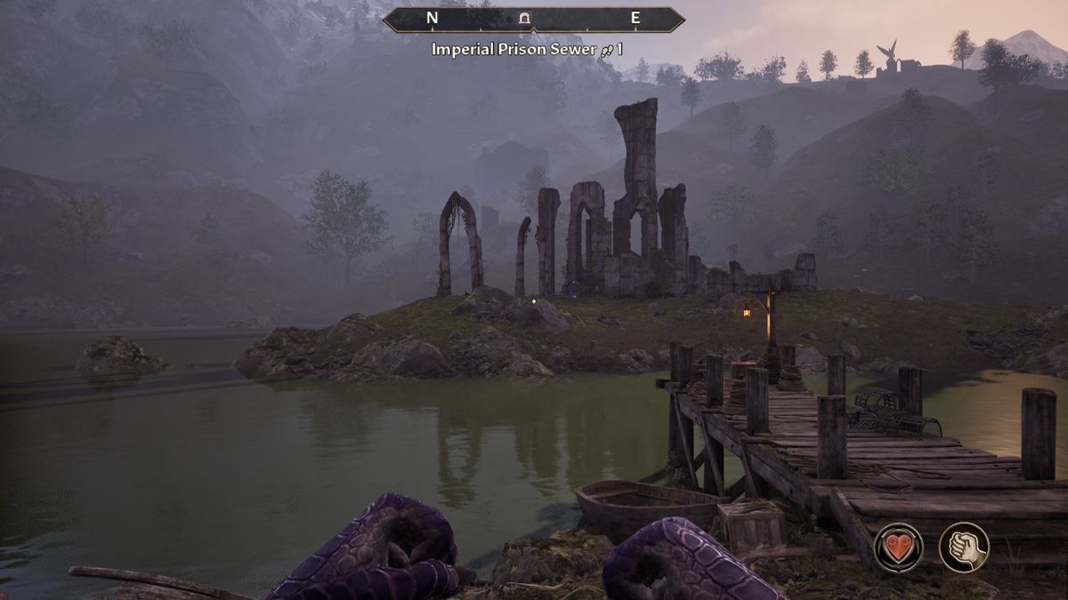 Comparison screenshots for The Elder Scrolls 4 Oblivion Remastered on Switch 2, with ancient ruins on a small island in a lake