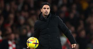 Arsenal manager Mikel Arteta looks on during the Premier League match between Arsenal FC and Newcastle United at Emirates Stadium on January 03, 2023 in London, England.