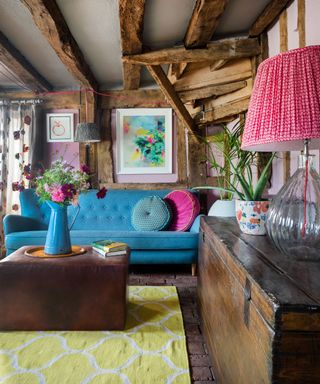 Colorful living room in Grade II listed farmhouse in Sussex