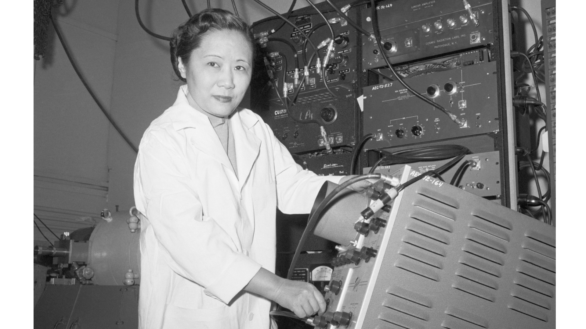 Physics Professor Dr Chien-Shiung Wu in a laboratory at Columbia University. Dr. Wu became the first woman to win the Research Corporation Award after providing the first experimental proof, along with scientists from the National Bureau of Standards, that the principle of parity conservation does not hold in weak subatomic interactions.