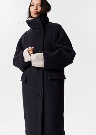 Funnel-Neck Wool Coat