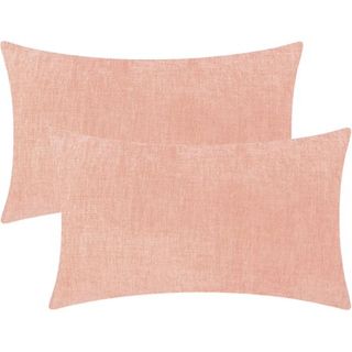 Pack of 2 Cozy Throw Pillow Covers Cases for Couch Sofa Home Decoration Solid Dyed Soft Chenille 16 X 26 Inches Dusty Pink