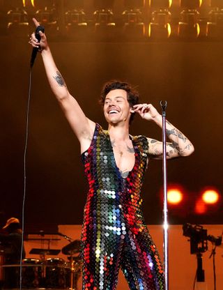 Harry Styles performs onstage at the Coachella Stage during the 2022 Coachella Valley Music And Arts Festival on April 15, 2022 in Indio, California
