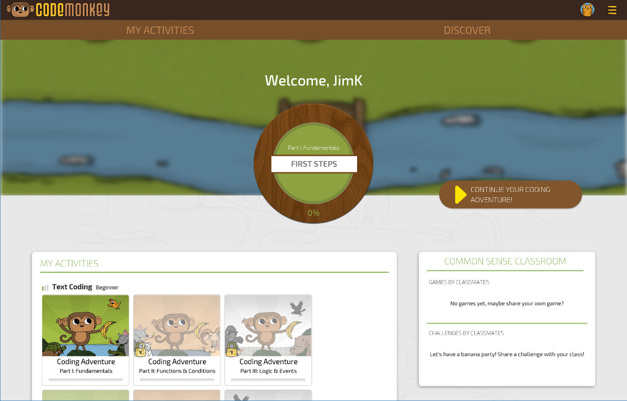 Screenshot: CodeMonkey homepage