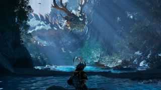 Unreal Engine and Unity learn a game engine; a dragon in a colourful fantasy environment 