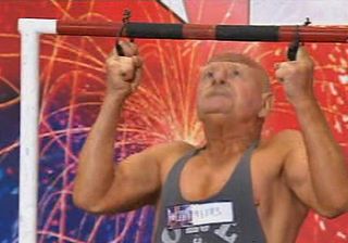 Pensioner Leonard Bennett showed off his strength - and went through to the semi-finals