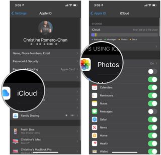Turn on iCloud Photos by showing tap iCloud, tap Photos
