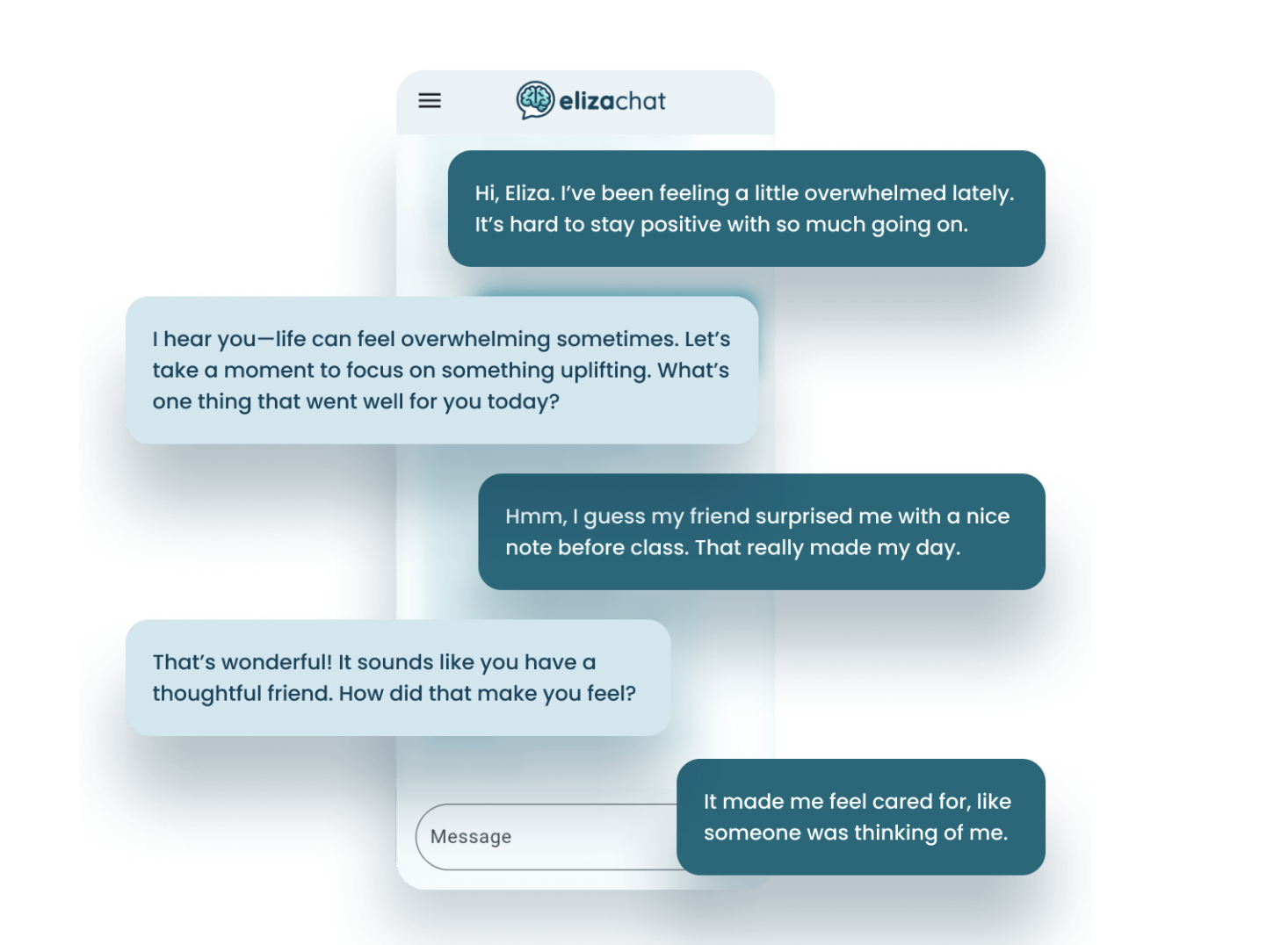 A sreenshot of a chatbot mental health tool in action.