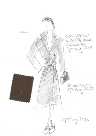 Fashion sketch of woman in Akris coat