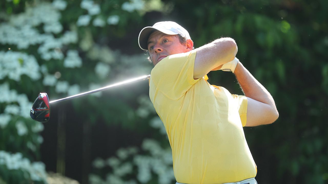 Rory McIlroy hits a tee shot on the 13th hole during the Memorial Tournament.