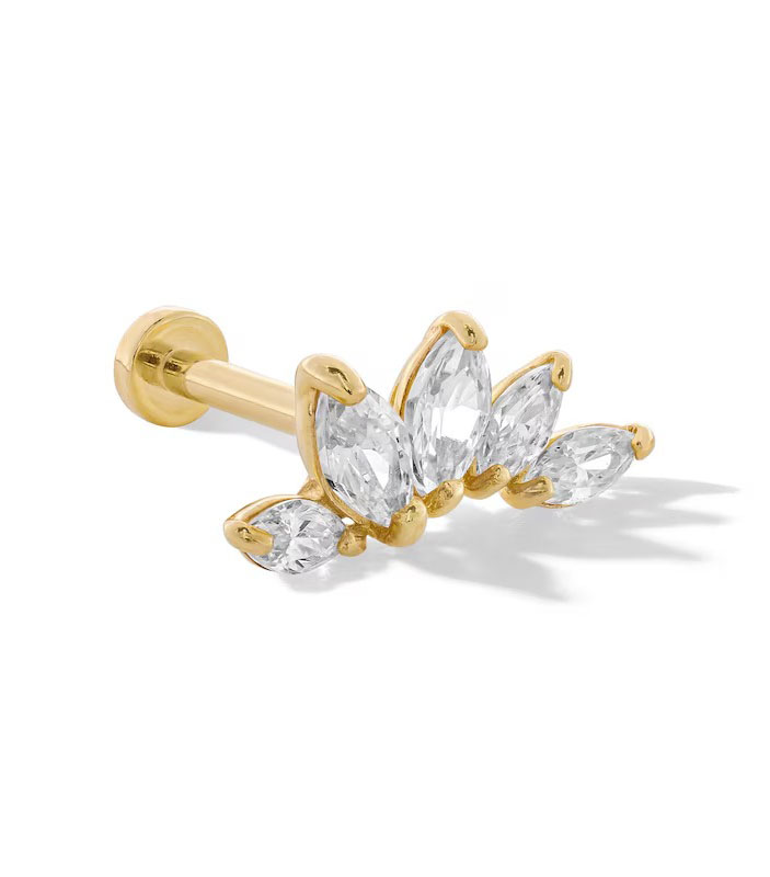Banter, 14k Tube Gold Cz Marquise Flower Stud