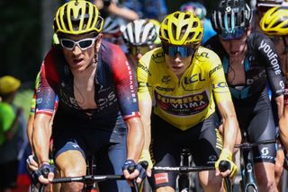 Geraint Thomas (Ineos Grenadiers) and Jonas Vingegaard (Jumbo-Visma) during stage 16 of the 2022 Tour de France