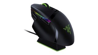 best wireless mouse Razer Basilisk Ultimate at an angle on a white background