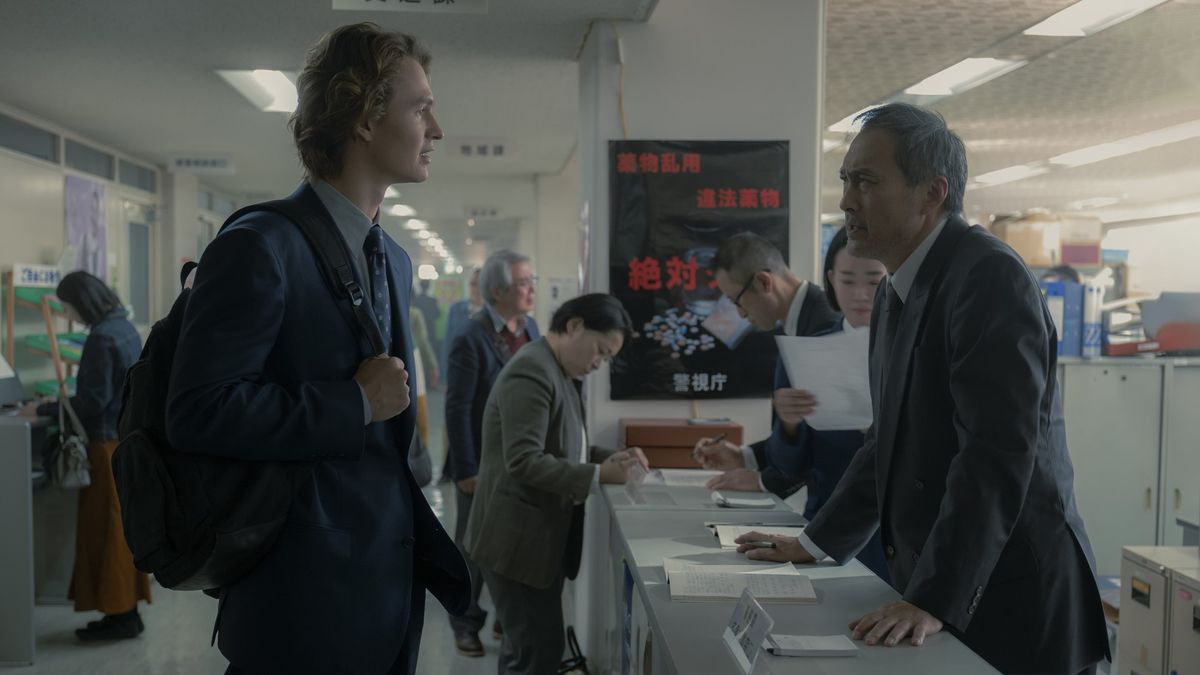 Ansel Elgort and Ken Watanabe in Tokyo Vice