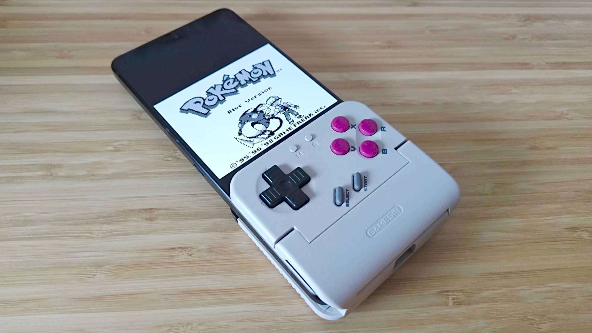 GameSir Pocket Taco with Pok&amp;eacute;mon Blue on Asus ROG Phone 9 Pro screen.