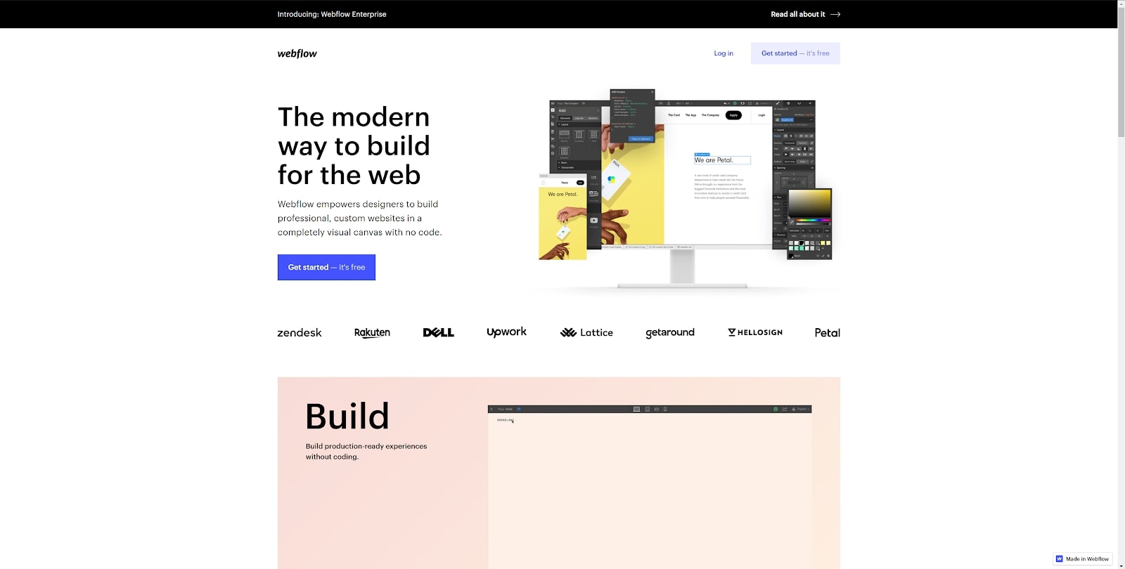 A screenshot from webflow, one of the best free website builders