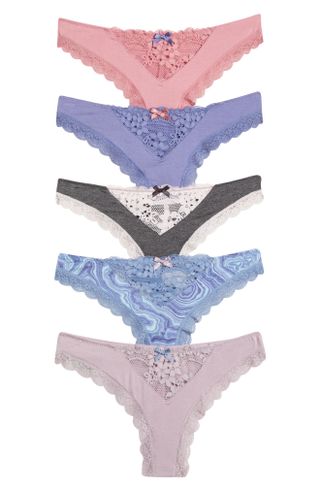 Willow 5-Pack Lace Trim Thongs