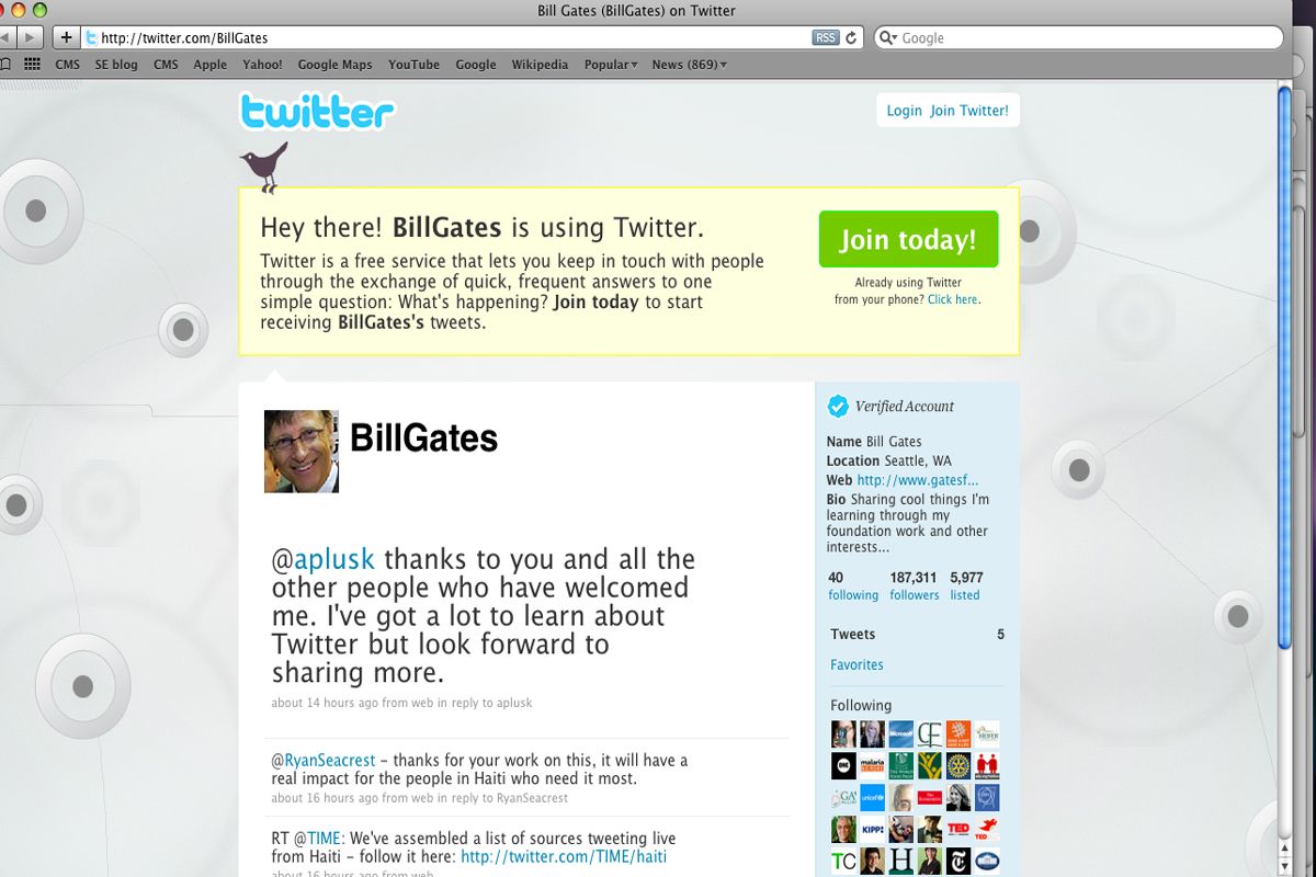 Bill Gates&amp;#039; Twitter page