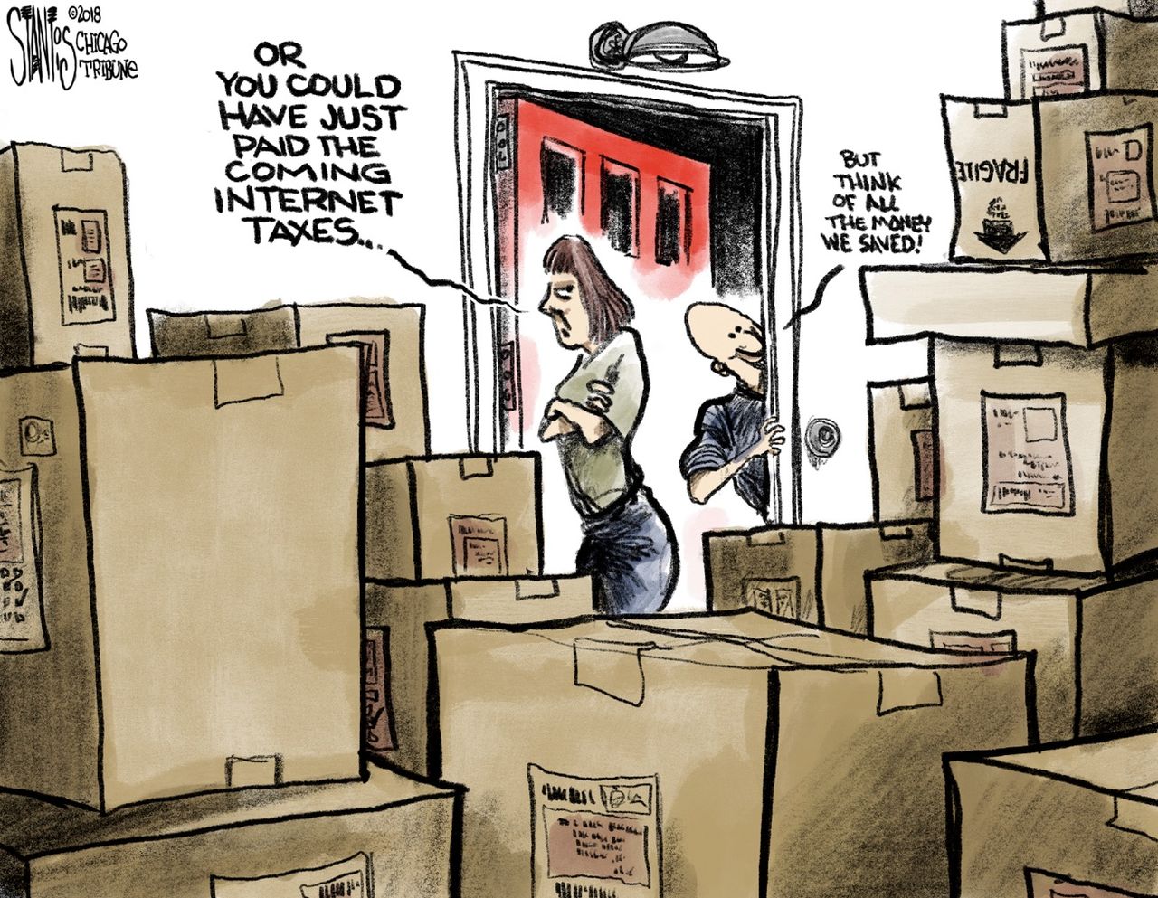 Political cartoon U.S. internet tax ecommerce sales tax