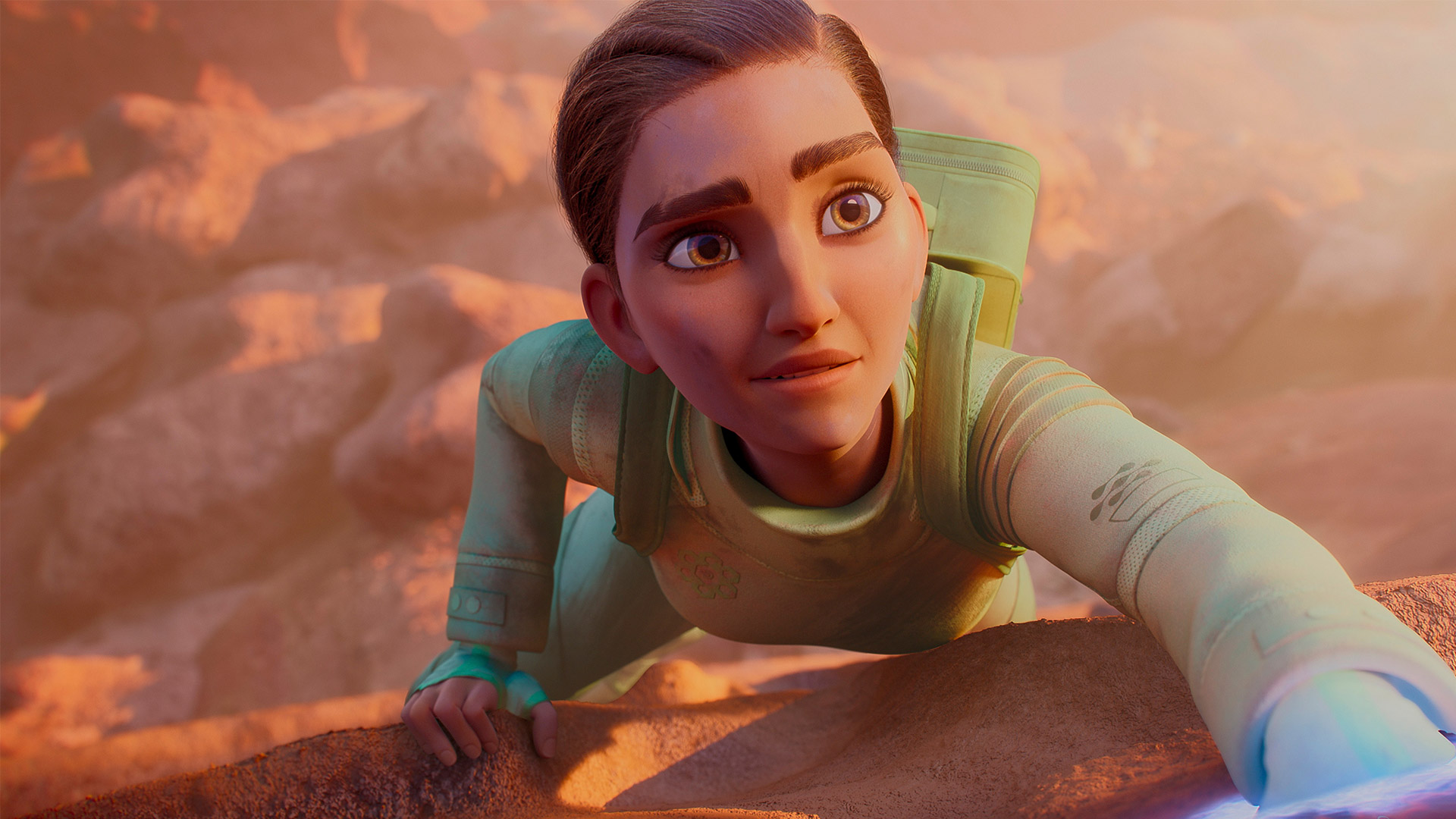 वोंडला श्रृंखला में एक एनिमेटेड चरित्र एक चट्टान पर चढ़ जाता है