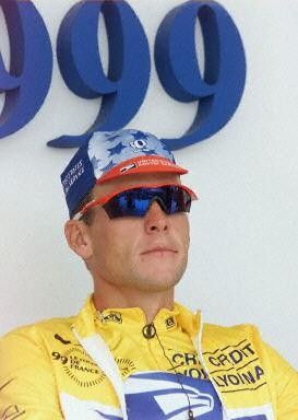 Relaxing in yellow before a stage start in the 1999 Tour de France