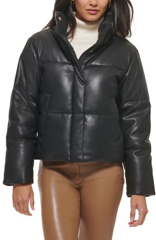 Water Resistant Faux Leather Puffer Jacket