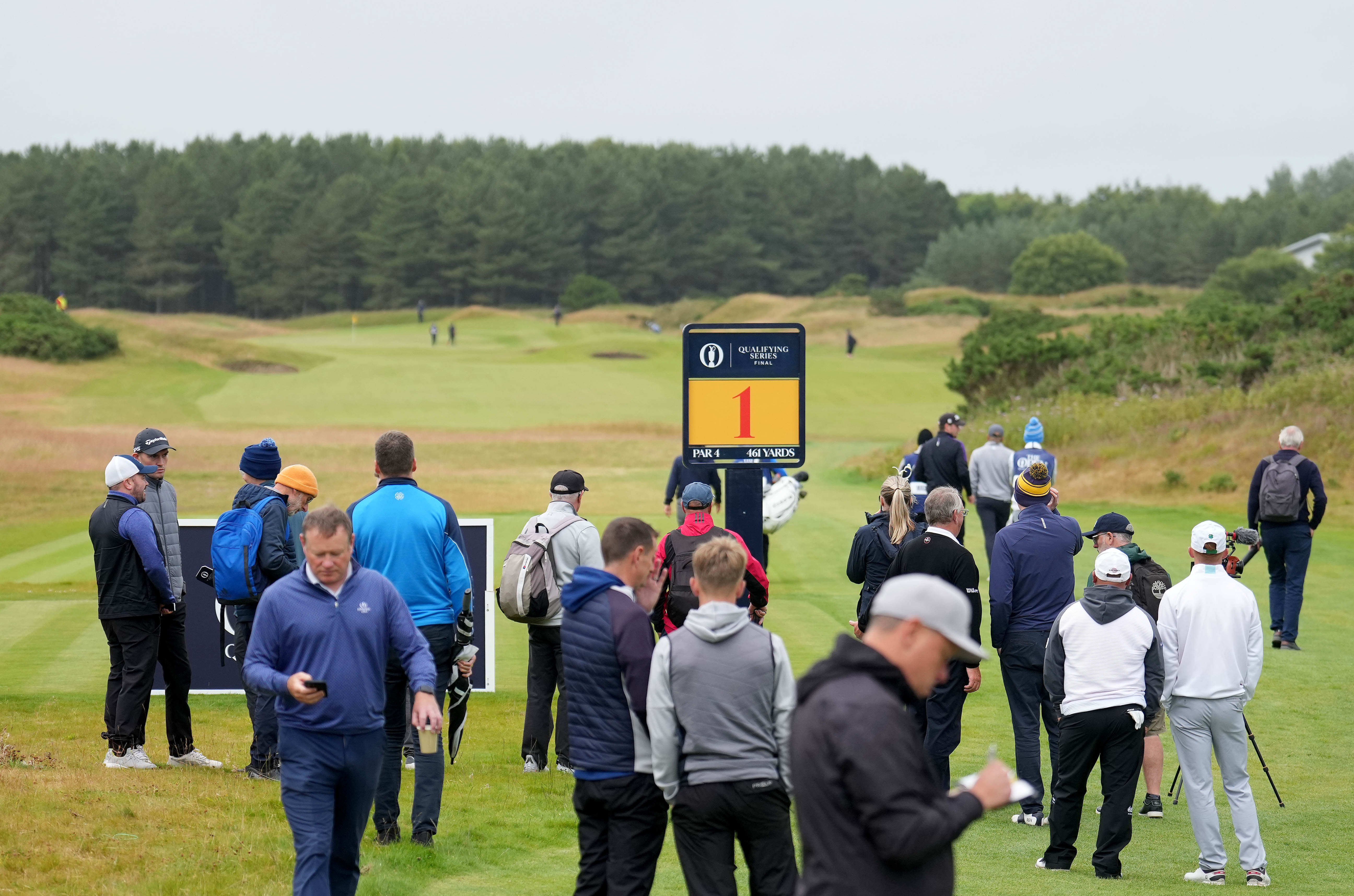 Fans wait at the first hole of Dundonald Links
