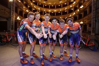 Nippo Vini Fantini Derosa riders in Chieti's Maruccino Theatre