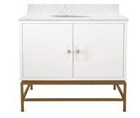 Cleb mid-century modern matte Carrara marble vanity, Kathy Kuo Home