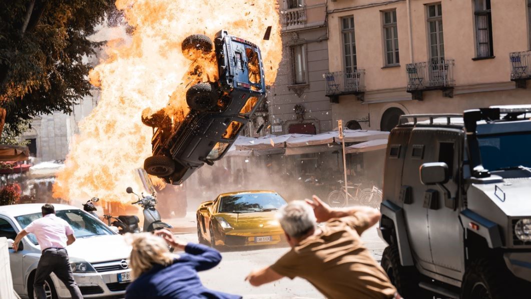 Car crash with explosions in Fast X