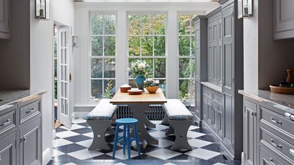 Black and white squares kitchen flooring