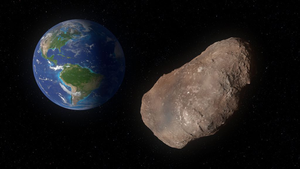 A large space rock&#039;s orbit carries it past Earth. 