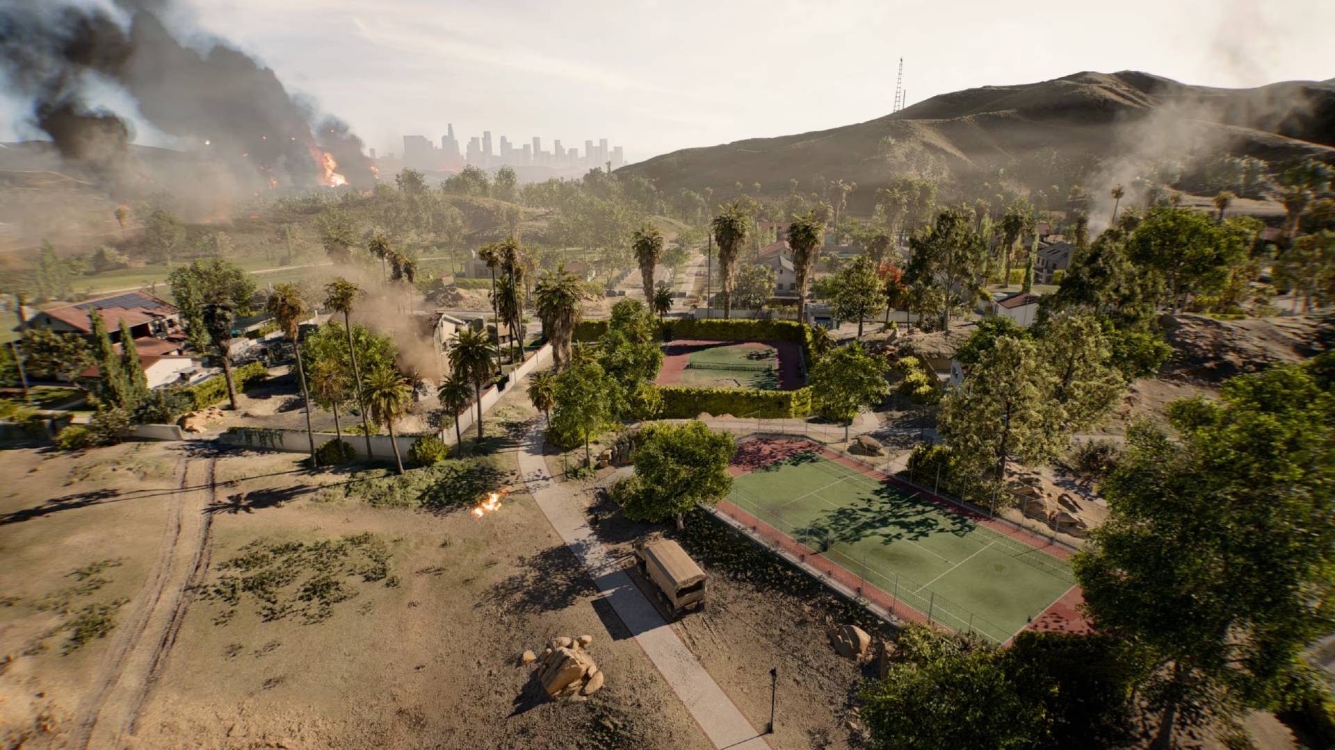 Battlefield 6 Season 1 Eastwood suburb map with tennis courts