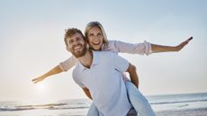 A thirtysomething couple on the beach.