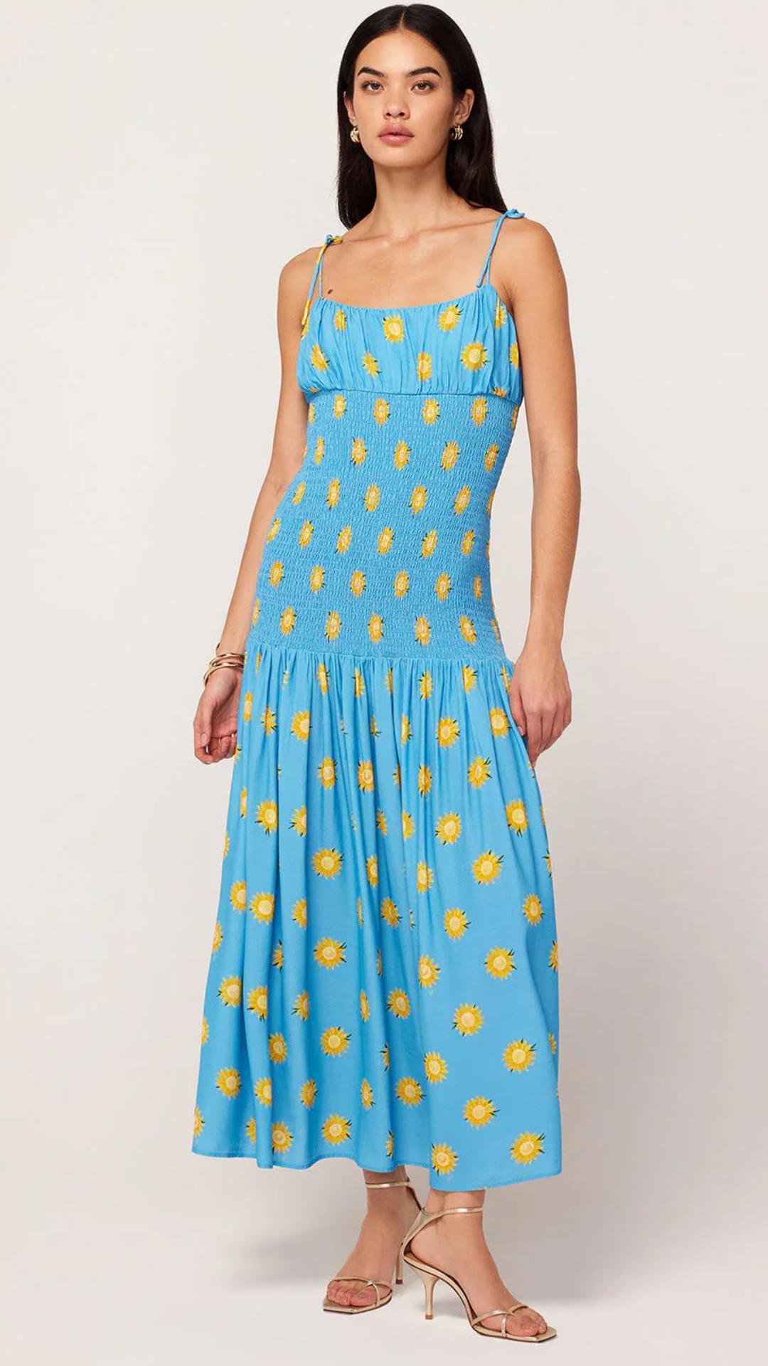 Andrea Blue Sunflower Print Maxi Dress