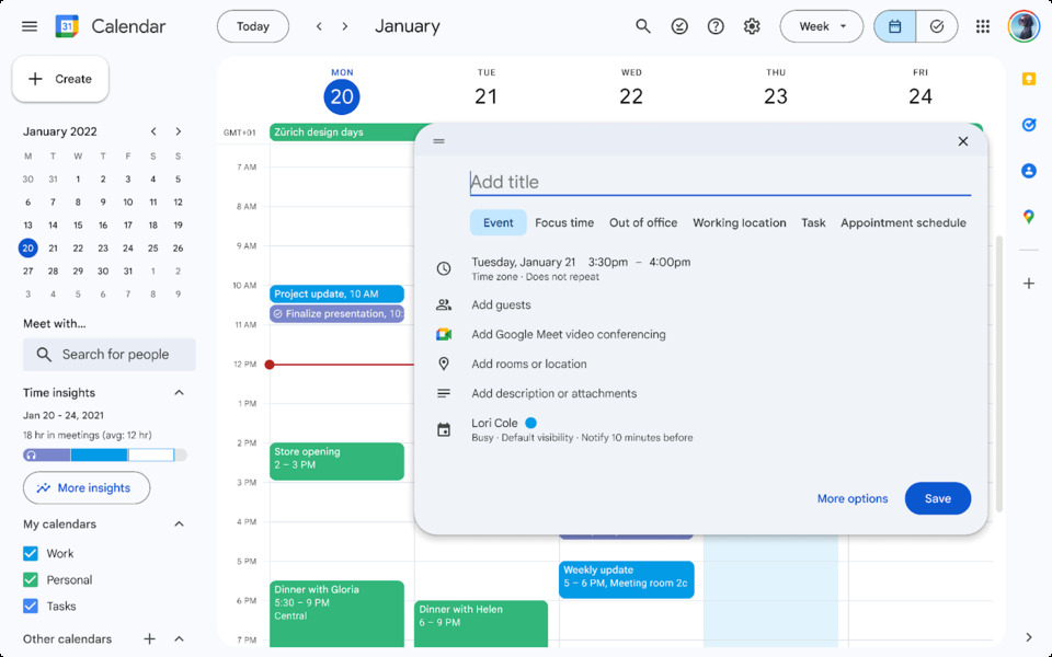 Google Calendar light mode