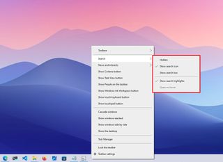 Search box in taskbar customization