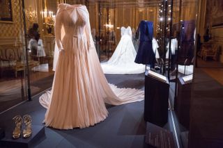 The evening gown of Princess Eugenie by American designer Zac Posen which will go on display with other items of the wedding outfits of the Princess and Jack Brooksbank