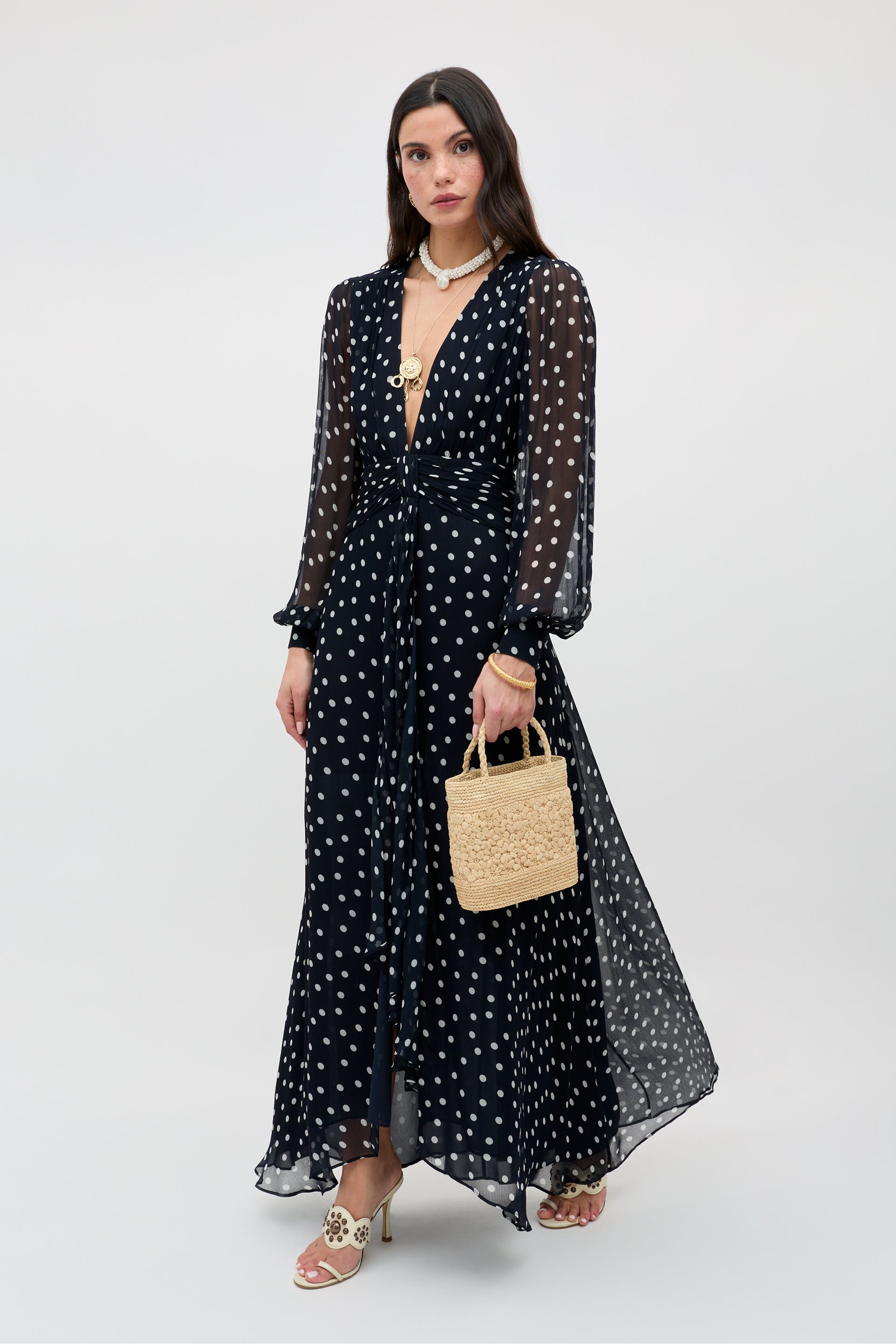 Meera Chiffon Gown in Bohemia Spot Deep Navy