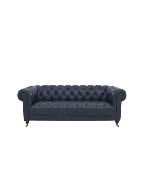 Columbus Leather 3 Seater Sofa With Castors in Midnight