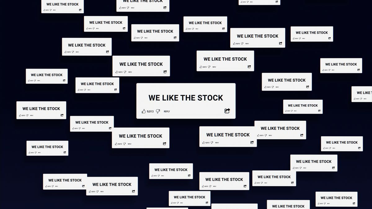 Eat The Rich: The GameStop Saga still showing the speech bubble &quot;We Like The Stock&quot; loads of times