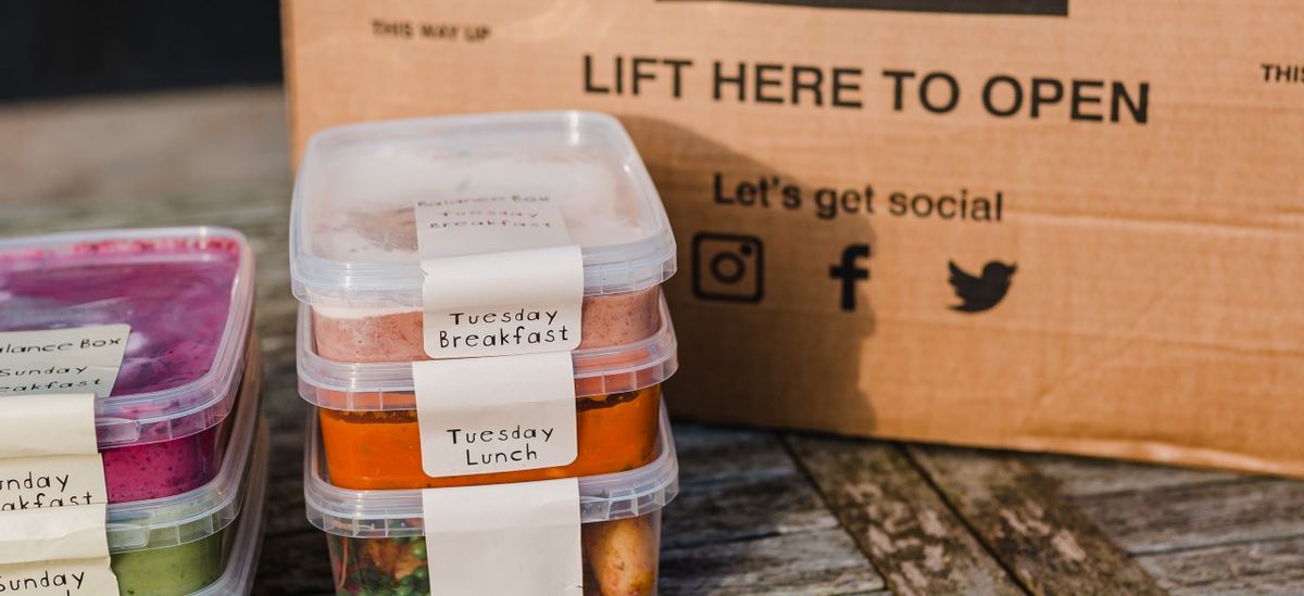 Balance Box meals in front of the delivery box