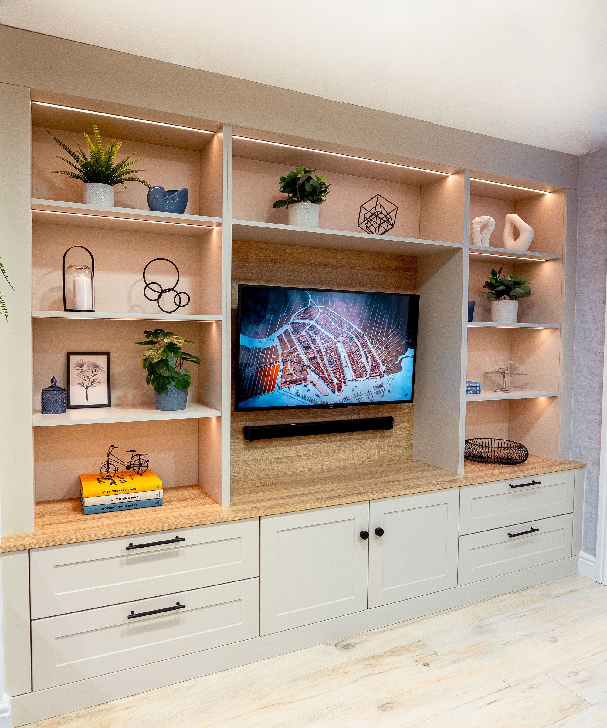 pale grey built-in media unit