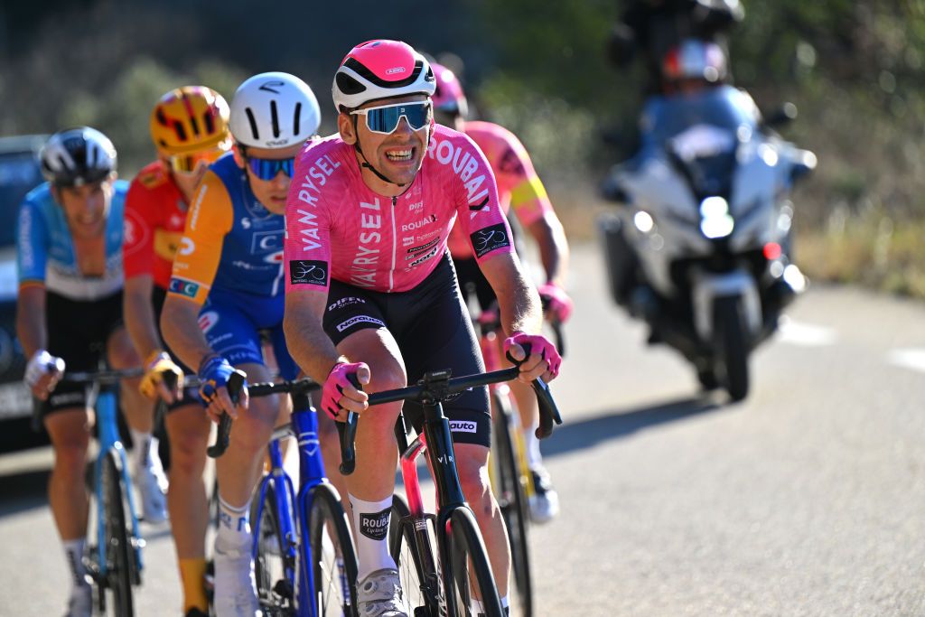 MEJANNESLECLAP FRANCE FEBRUARY 03 Samuel Leroux of France and Team Van Rysel Roubaix competes in the breakaway during the 54th Etoile de Besseges Tour du Gard Stage 4 a 15848km stage from MejannesleClap to MejannesleClap on February 03 2024 in MejannesleClap France Photo by Luc ClaessenGetty Images