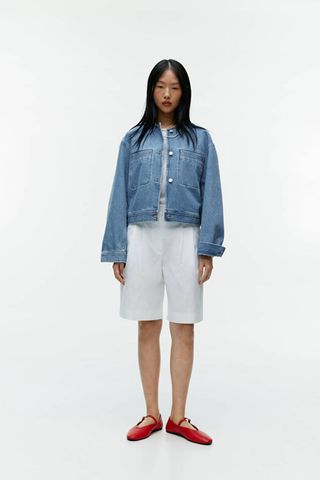 Collarless Denim Jacket