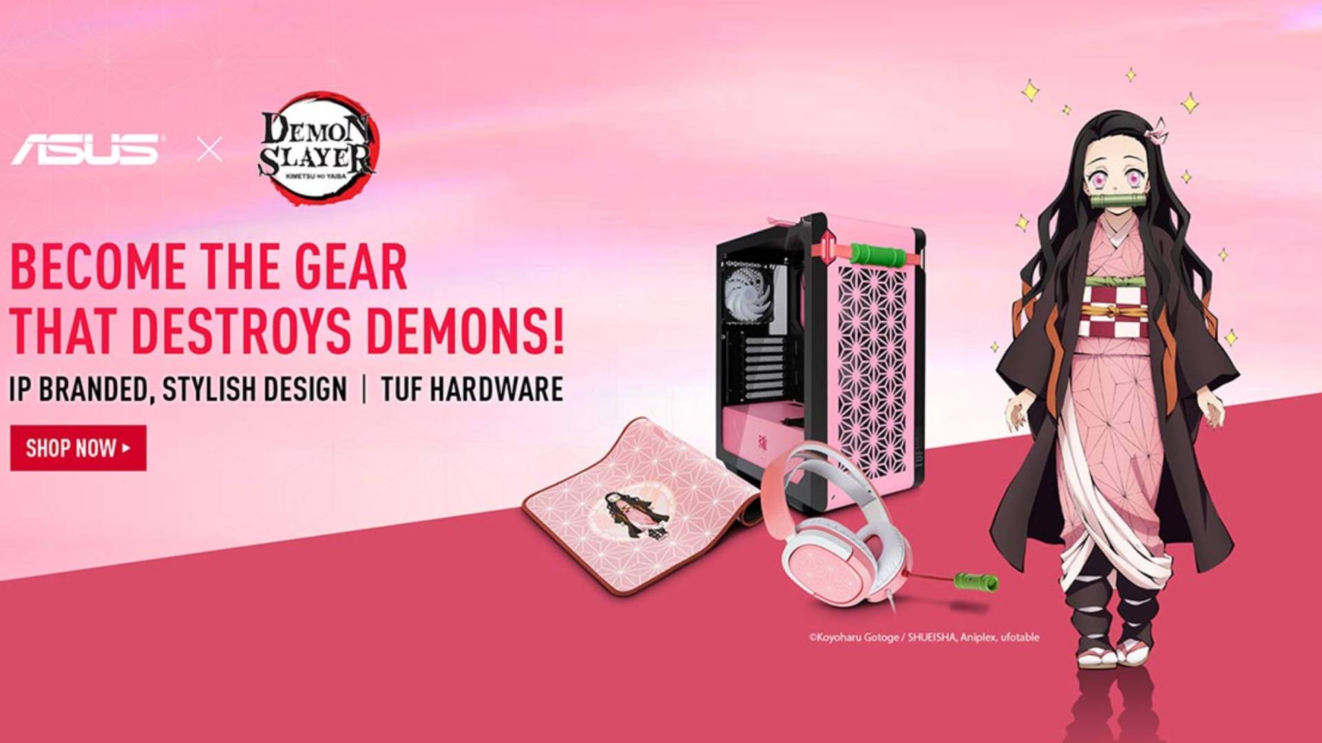 Official product image of the Asus TUF Gaming Demon Slayer line, featuring the GT301 PC case.